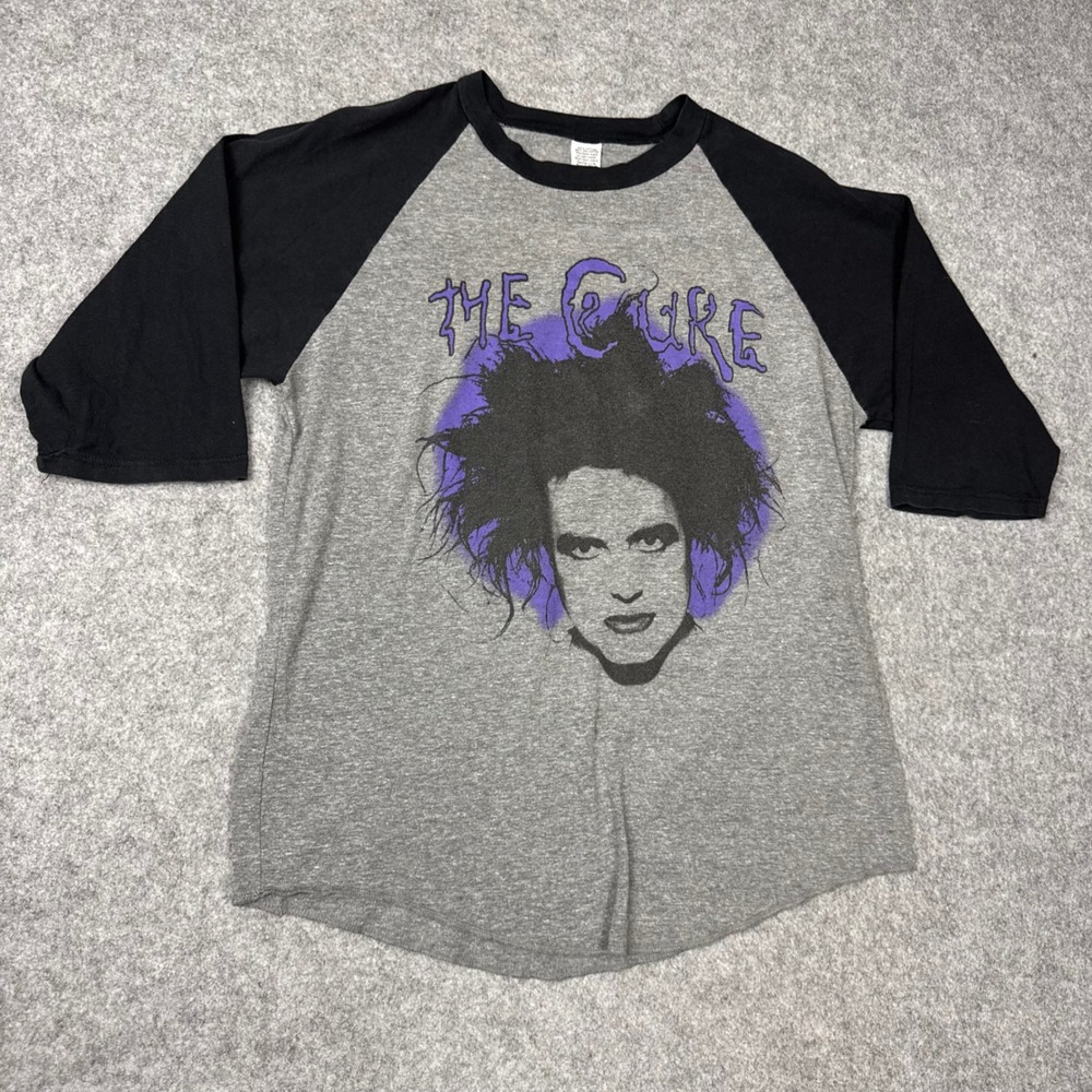 The Cure US Tour 2023 Robert Smith Raglan Baseball Tee Mens Medium Gray Black - Picture 2 of 7